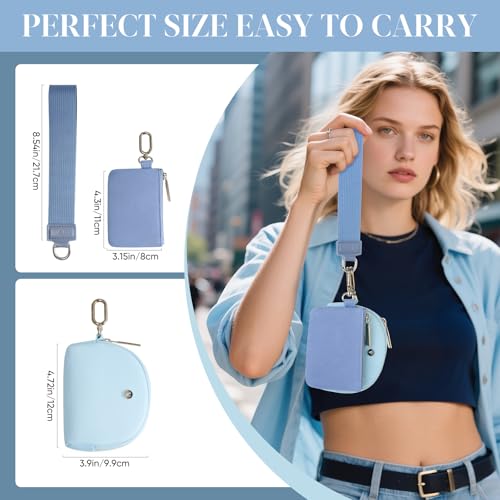 VUTUXA KeyChain Wallet Wristlet For Women Mini Zip Dual Pouch Coin Purse - color: light blue+blue