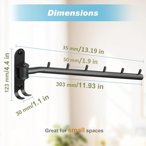Alise Wall Mounted Drying Rack with Hook,Swivel Clothes Hanger,Black,2 Pcs - color: Black, size: 5005J (2 Pack)