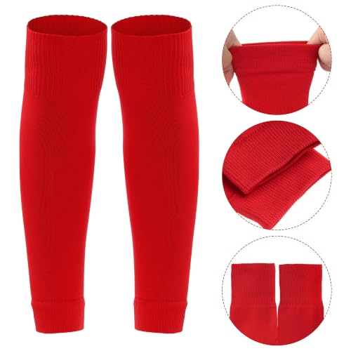 phnydreg 3 Pairs Leg Sleeve Shin Pre Cut Socks for Kids Youth Men Women Soccer Running Cycling - color: Red