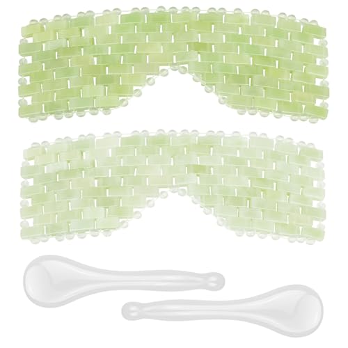 4 Pcs Jade Eye Mask & Skin-Safe Glass Facial Massage Tool, Jade Cooling Mask & Gua Sha Therapy Roller for Skincare Relieve Puffiness, Anti-Aging, Stress Relief - color: White