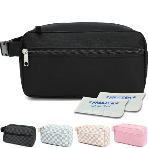 Fammart Freezable Snack Bag with Removable Ice Packs, Small Insulated Lunch Bag Mini Cooler, Leakproof Reusable Snack Lunch Box with Buckle Handle for Work, Travel, Office - Black - color: with Ice Packs - Black