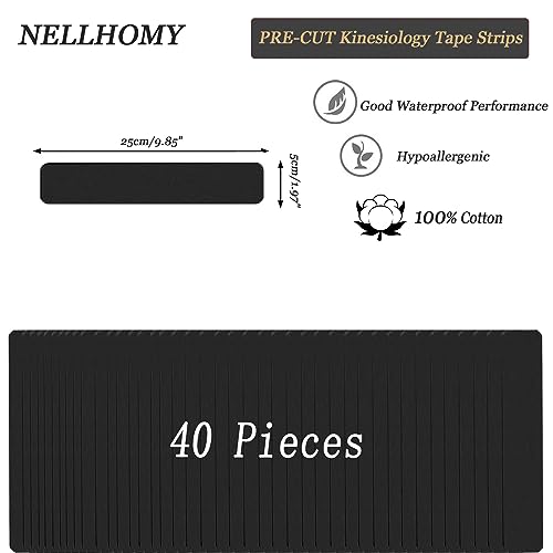 Latex-Free Kinesiology Tape - 40 Precut Strips for Joint & Muscle Pain - color: Black, size: 40PCS