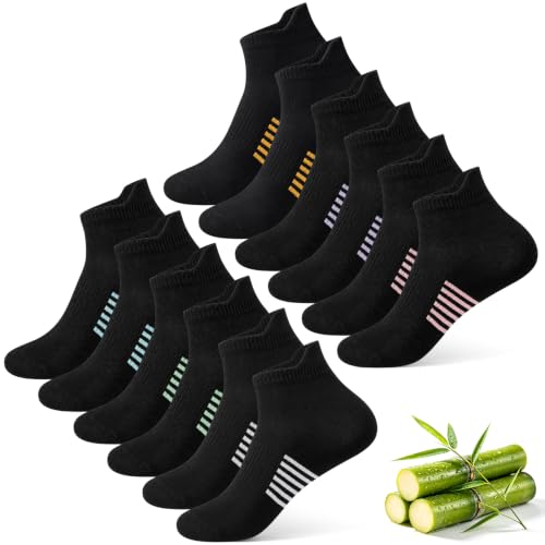 6 Pairs Thin Breathable Bamboo Ankle Socks for Women - color: 6 Black, size: Small