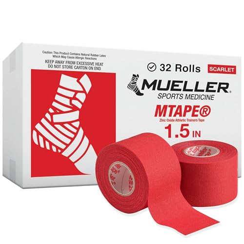 Mueller Sports Medicine MTape Rolls Team Pack, Quality Athletic Tape, Easy to Tear for Fast & Effective Taping, 1.5" x 10 Yards Per Roll, 32 Rolls - color: SCARLET