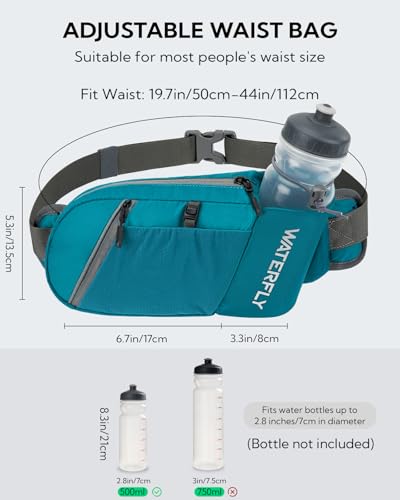 WATERFLY Water Bottle Fanny Pack, Hiking Hydration Belt for Women Men - color: Cyan