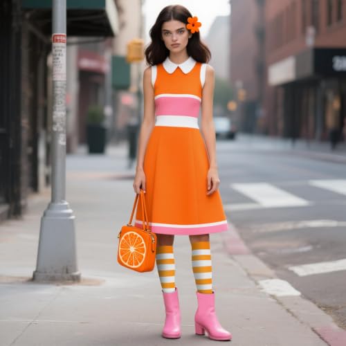 Junely Compression Socks for Women Knee High Striped Polka Dot Stockings - color: Orange White