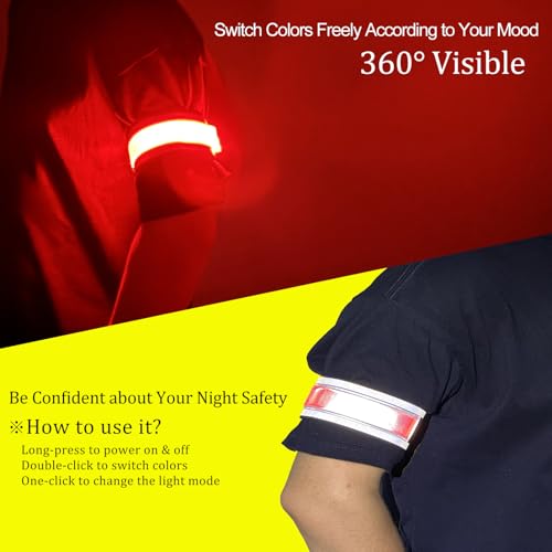 RGB 7 Colors Switchable LED Armband, USB-C Rechargeable, 360° Reflective Running Light for Runners, High Visibility Reflective Running Gear for Joggers Bikers Walkers - color: Black