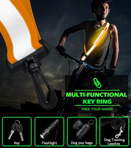 Ylzzrs LED Belt Reflective Sash for Walking at Night,High Visibility Adjustable Night Running Safety Gear,Light Up Running Belt Reflective Gear with Phone Bag/Armband for Runners Walkers Men Women - color: Orange