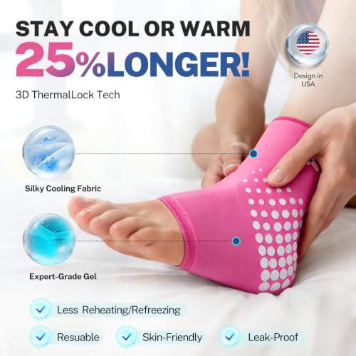 Ankle Ice Pack Wrap, Long-Lasting Cold Compression for Ankle Recovery - color: Pink, size: M