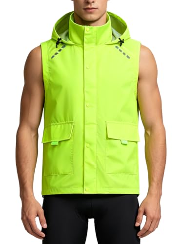 Little Donkey Andy Men's Hooded Cycling Vest - color: Fluorescent Yellow, size: Small