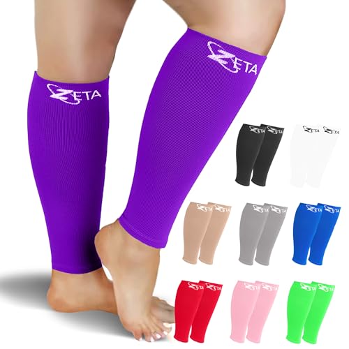 Zeta Wear Plus Size Calf Compression Sleeves for Women and Men, Wide Calf Footless 15-19 mmHg, 2XL-6XL - color: 1 Pair - Purple, size: LXL