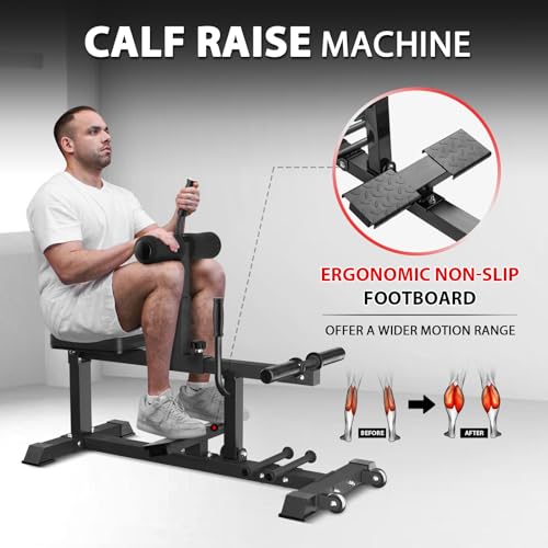 GMWD Adjustable Seated Calf Raise Machine with Band Pegs for Leg Training and Exercise - Home Gym Equipment - color: Black