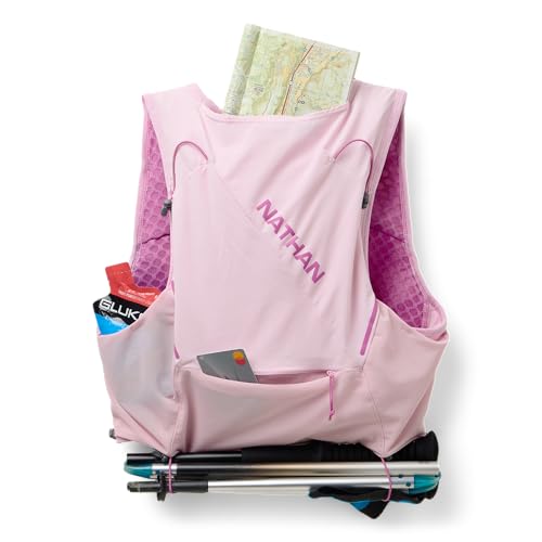 Nathan Pinnacle Hydration Running Vest Backpack for Trail Running & Marathon with Soft Flasks, Lightweight Water-Resistant Race Vest - color: Light Pink/Fuchsia, size: X-Large