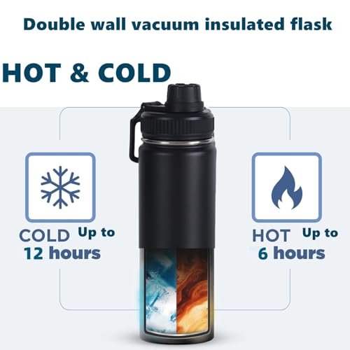 Wide Mouth Insulated Sports Water Bottle,Double wall Stainless Steel Vacuum flask with Leakproof Lid (Black, 16 Ounces) - size: 16 Ounces