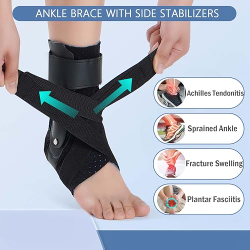 Lace Up Ankle Brace for Women Men - Adjustable Ankle Brace with Side Stabilizers for Sprained Ankle, Plantar Fasciitis Relief, Achilles Tendonitis, Injury Recovery, Ankle Support for Men Women(X-Large)
