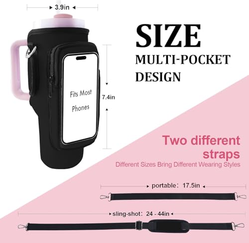 Stanley Carrier Bag for Stanley 40oz/30ozTumbler with Phone with 2 Adjustable Strap,3 Pockets Bottle Stanley Cup Carrier Bag & Case,Accessories for Hiking Travelling - color: Gothic Skeleton