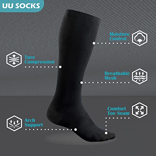 Compression Socks for Women and Men, 20-30 mmHg, Knee High, 3 Pairs - color: 01 Black/Black/Black, size: Large-X-Large
