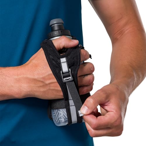 Nathan SpeedDraw 2 Insulated Handheld Running Water Bottle Flask – Double-Wall Insulation, Ergonomic Grip, Blast Valve Cap, Phone & Key Storage Pockets, Reflective Design - 12oz Insulated - Black - color: 12oz Insulated - Black