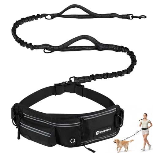 Hands Free Dog Leash with Waist Pack Bungee for Running Black - color: Black