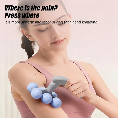 6-Wheel Handheld Massage Roller for Muscle Pain Relief (Blue) - color: Blue