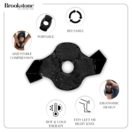 Brookstone Knee Ice Pack Wrap with Silica Beads - Hot & Cold Therapy for Pain Relief - Reusable Ice Packs for Knees for Swelling, Injuries & Post-Surgery Recovery,Ideal Mothers Day Gift - color: Midnight Black