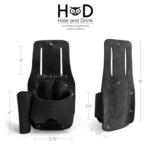 Hide & Drink, Tape & Knife Holder, Marking and Measuring Pouch, Tool Case, Screwdriver Holster, Pocket Belt Pouch, Full Grain Leather, Handmade - color: Charcoal Black