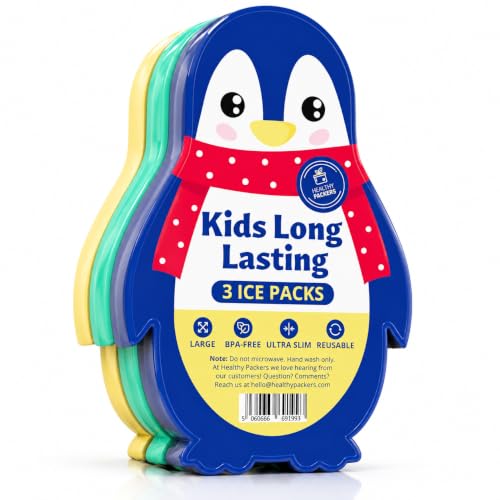 Healthy Packers Ice Packs for Kids Lunch Box, Slim Reusable 3-Pack Penguins - color: White