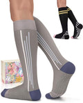 Compression Socks with Grips for Women Toe Pilates Socks Grippy Socks Woman Hospital Non Slip for Pregnancy Nurse - color: B03-Black/Grey