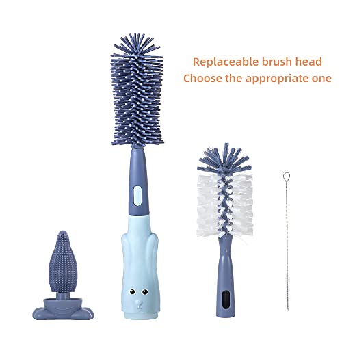 Silicone Baby Bottle Brush with Stand, Water Bottle Brush Cleaner Set - color: Blue 2