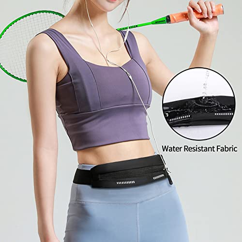 Slim Running Belt Fanny Pack, Exercise Waist Pack for Women and Men, Runners Fanny Pack Phone Holder, Waist Belt for Workout Jogging Hiking Cycling, Money Belt Running Gear Accessories (Black)