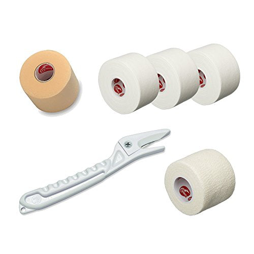 Cramer Taping Kit, Athletic Tape Kit & Supplies for Coaches & Athletic Trainers, 3 Rolls Cramer 950 Tape, 1 Roll Tape Underwrap, 1 Roll Cohesive Self-Stick Tape, 1 Tape Cutter for Removal
