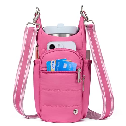 Telena Water Bottle Holder with Strap RFID Crossbody Bags for Women - color: Rose Red