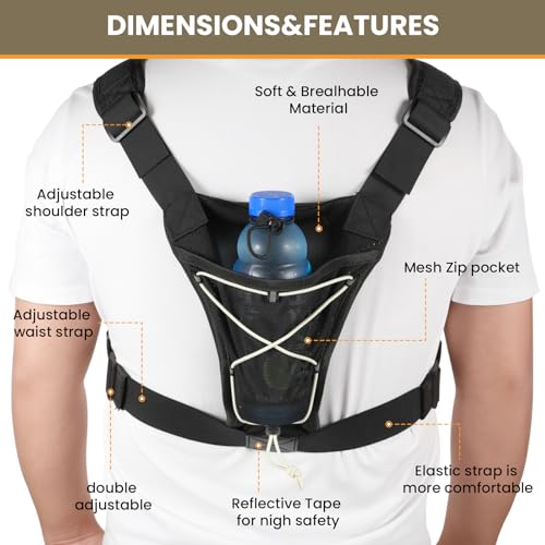 DegeTMVe Tactical Running Chest Bag with Anti-Bounce Design, Water-Repellent & Concealed Pistol Holster – Adjustable 4-Strap, Water Bottle Holder, Reflective Safety for Hiking, Cycling, Workouts