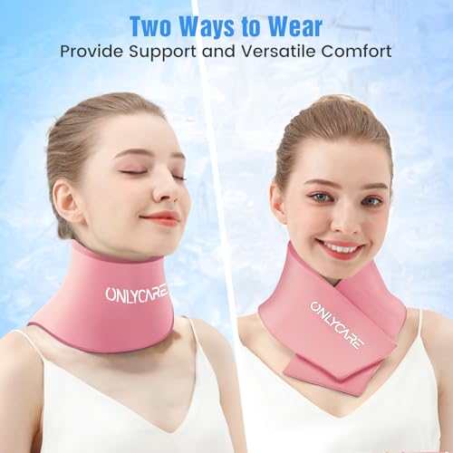 ONLYCARE Neck Ice Pack Wrap Gel - Upgraded Shoulder Ice Packs for Injuries Reusable, Hot and Cold Compress Ice Packs for Neck, Relief of Pain, Swelling, Sprains, Office Pressure - color: Pink