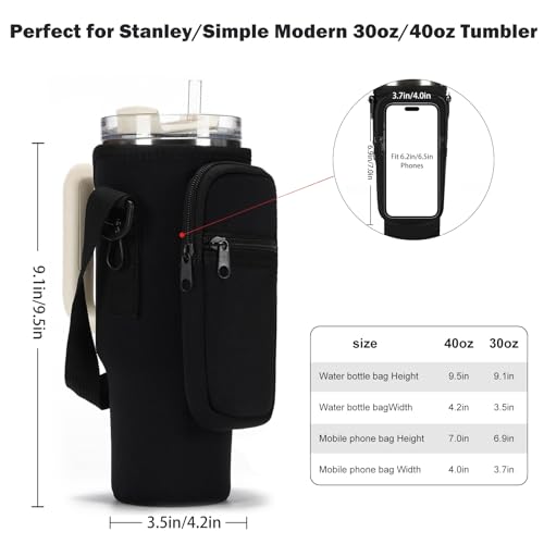 GOEWY Water Bottle Carrier Bag for Stanley Cup 40/30oz with Phone Pockets - color: Black, size: 30oz