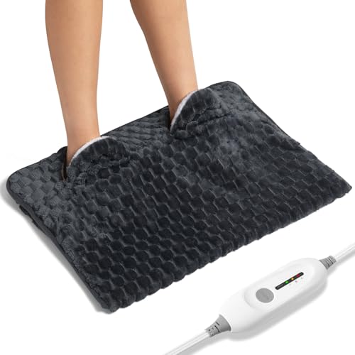 Electric Heated Foot Warmer Soft Flannel Foot Heater with 2h Auto Off & 3 Heat Levels Full Body Use Heating Pad for Feet, Abdomen, Cramps, Pain Relief Pocket Design 16" x 22" - color: Dark Grey