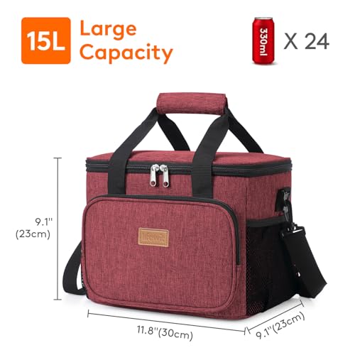 Lifewit Insulated Lunch Box for Men, Lunch Bag Cooler Women, 24-Can 15L - color: Burgundy, size: Large(15L)