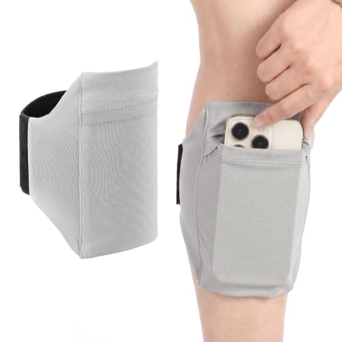 Amabro Leg Phone Holder Non Slip Cellphone Thigh Ankle Wallet Armband Strap - color: Gray, size: 30-45cm