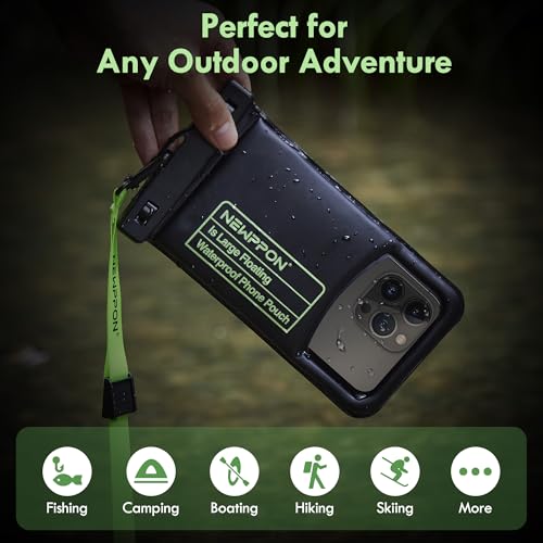 10.5" Large Floating Waterproof Phone Pouch - 2 Pack Float Clear Cell Holder Protector with Lanyard - Universal Floatable Water Proof Dry Bag for iPhone Samsung Galaxy for Beach Swimming Pool - color: 2 Pack Large Black
