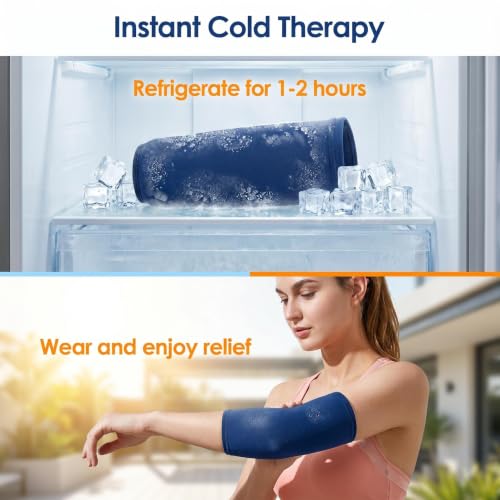 Freeze Ice Sleeve for Elbow & Knee Arm Ice Pack Sleeves Wrap for Injuries Compression, Reusable Gel Cold Packs for Ankle, Calf - Flexible Cold Wrap for Meniscus, ACL, MCL, Pain Relief (Black, L)