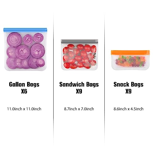Lerine 6 Pack Reusable Gallon Freezer Bags Dishwasher Safe, BPA Free - color: Gray, size: Gallon Bags