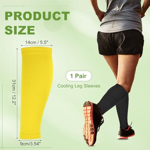 Sun Protection Leg Sleeves, Sports Compression Leg Cooling Ice Silk Sleeves with Anti-slip Silicone Strips - color: Yellow