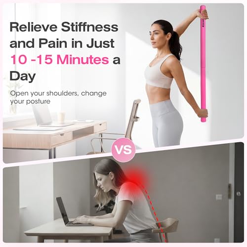 Yoga Stick, Mobility Stick for Stretching, Adjustable Exercise Stick - color: Pink