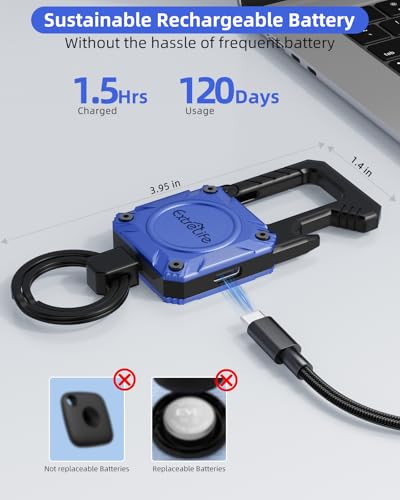 ExtreLife Keychain, Works with Apple Find My, Bottle Opener, Carabiner Car Key Chains with Gps Tracker - color: Ocean Blue