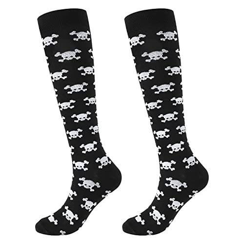 Junely Compression Socks for Women Knee High Stockings Funny Cute - color: A10skull01