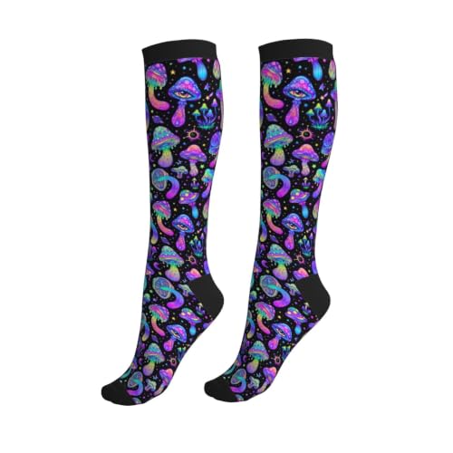 Tie Dye Compression Socks Knee High Support Socks For Women Men Running Athletic Hiking - color: Mushroom