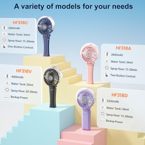 HandFan 5200mAh Upgraded Personal Misting Fan, Rechargeable Handheld Mister Fan, Spray Water Mist Fans, Portable Cooling AC, Electric Mini Hand Fans for Beach Travel Outdoors(Black) - color: Black