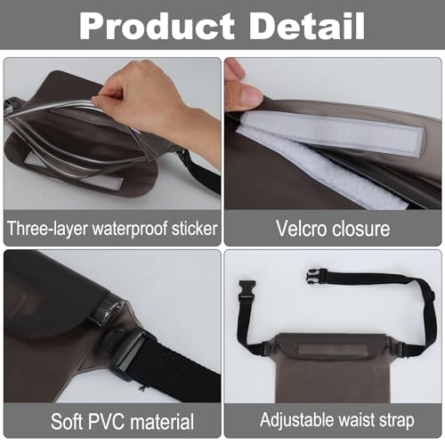 Triple zip lock protection Waterproof Fanny Pack - Waterproof Phone Pouch with Waist Strap，for Outdoor Water Sports, Boating, Hiking,Kayaking,Fishing ， Beach, Camping and Swimming (Transparent Black) - color: Transparent Black