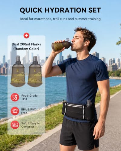 UTOBEST Running Hydration Belt with 2 Soft Flasks, 6-Pocket Waist Pack B5