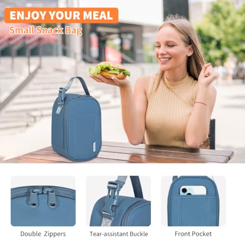 NOL Small Insulated Snack Bag Mini Freezable Cooler Pouch 3L fit 3 Cans | Wide-Mouth 6hours Cool & Warm Lightweight Leakproof Nylon Box for Work Travel (Dusty blue) - color: Dusty blue